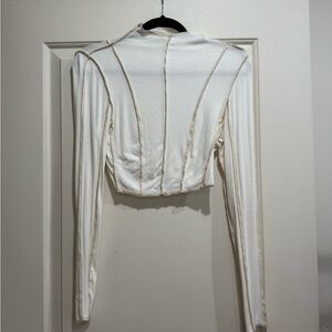 12th Tribe White Long Sleeve Crop Top